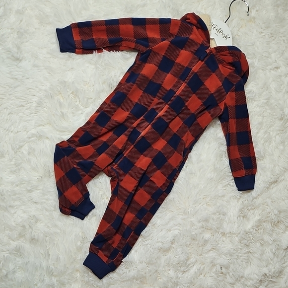 Carter's Red and Blue Plaid Hooded Onesie - Picture 1 of 3